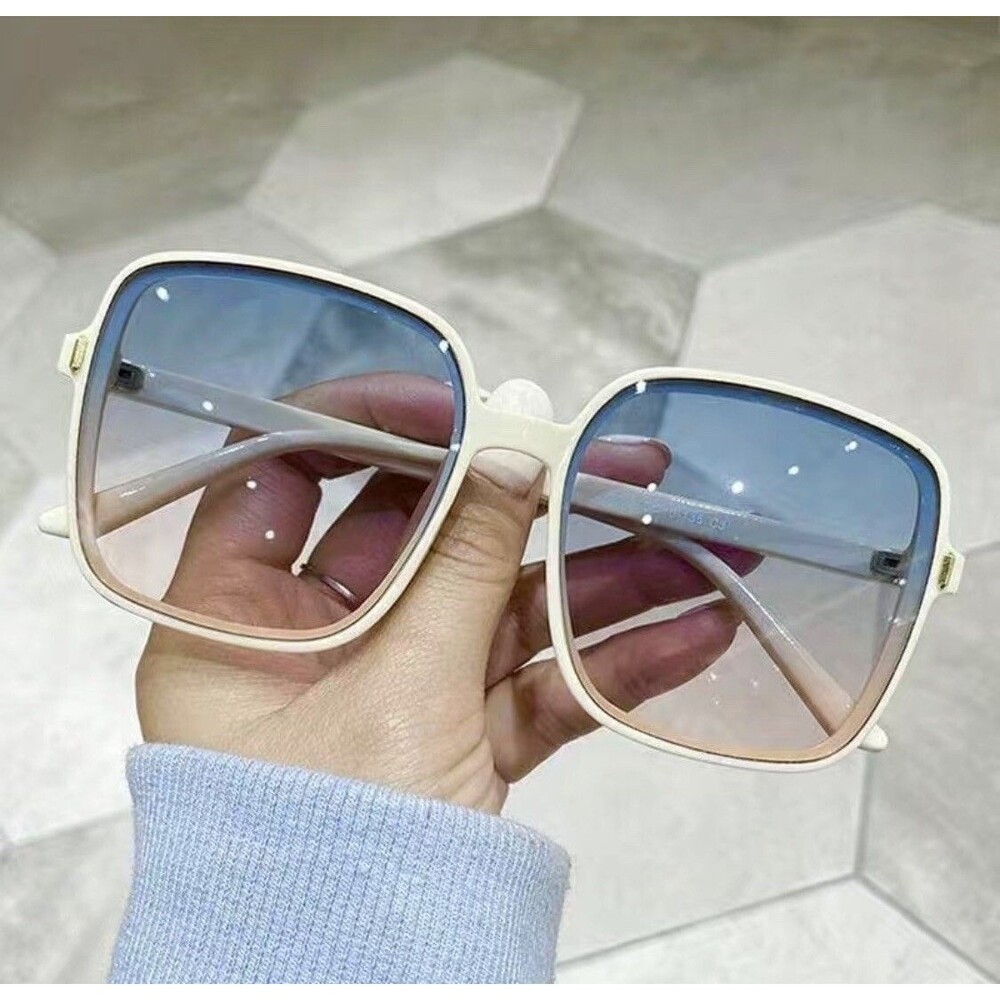 Oversized Square Sunglasses White Frame Blue Ombre UV400 Women Men Fashion